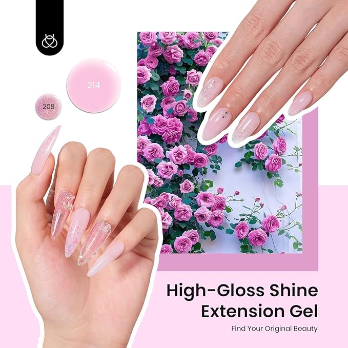 Beetles Poly Nail Gel Kit - 6 Colors (Rose Love) - Nude Pink Glitter - DIY Home Salon Gift for Women Girls