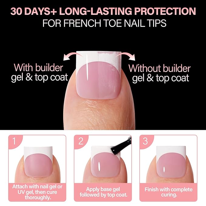 AILLSA French Tip Toe Nail Tips Press on, 150PCS Sharp Square Pre-Designed Fake Toenail Extension, 15 Sizes Berry Pink Acrylic Wearable Full Cover for Women Nail Art DIY