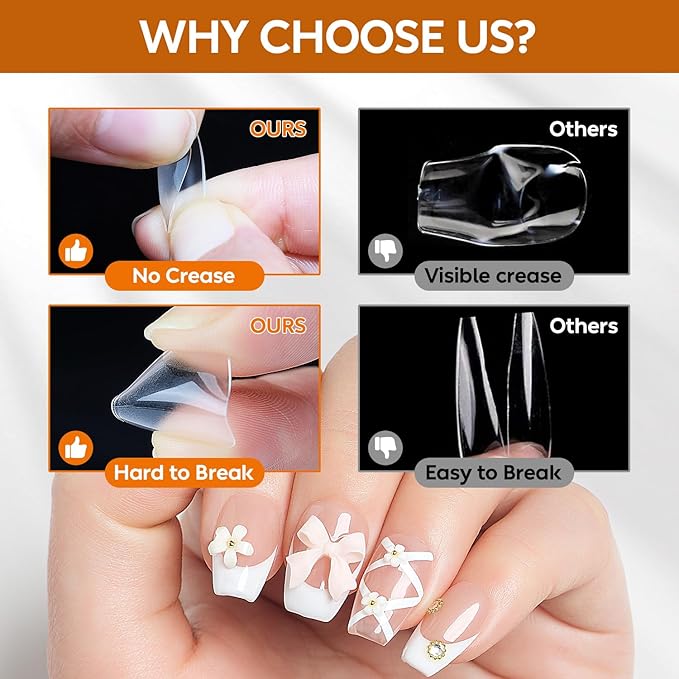 Nicedeco Coffin Nails Tips 216pcs Soft Gel Nail Tips Full Cover False Nails Pre-shaped Clear Acrylic Press on Nails 12 Sizes - 010