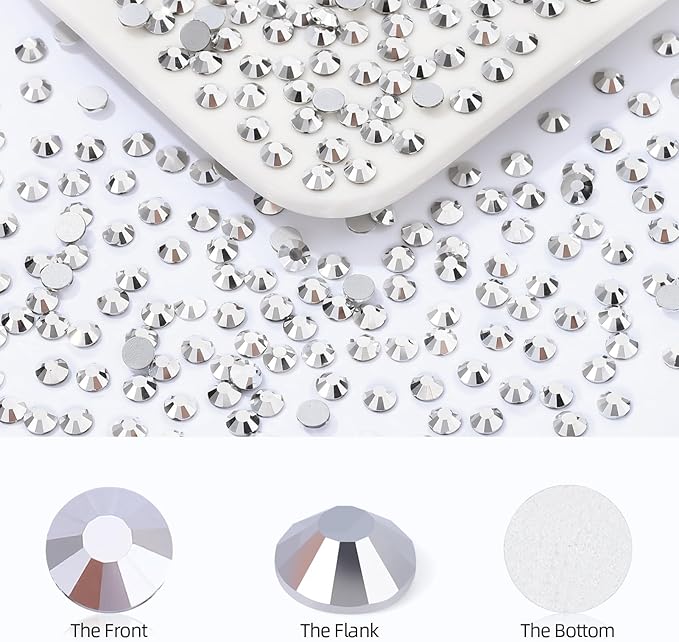 Silver Flatback Rhinestones, Glass Rhinestones for Nail Art and Craft, Glue Fix, Loose Crystal Gemstones(Silver, SS30, 576pcs, 6.4-6.6mm)