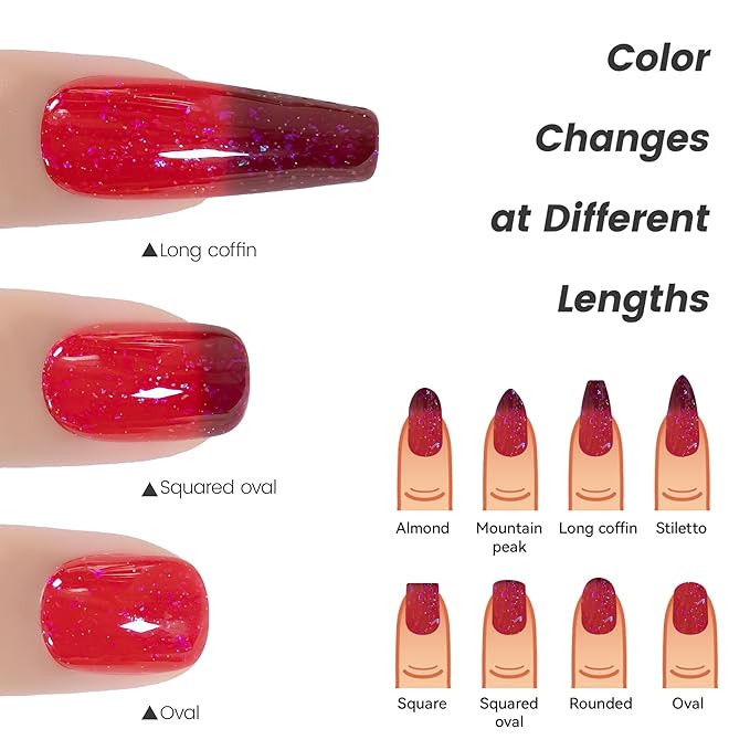YTD Likomey Color Changing Gel Nail Polish Set,Fall Winter 8 Colors Shimmer Brocade Glitter Mood Temperature Change Colors Kit,Black Green Red Blue Purple UV Thermal Manicure Color Gel,7.5ml