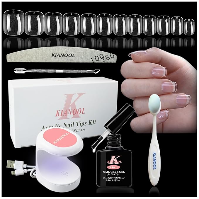 Short Square Gel x Nail Tips Kit, 552pcs Press on XS Short Square Gelly Tip with Portable U V light, 5 in 1 UV Gel Glue for Nails, Full Cover Nail Art Extensions DIY Manicure Set for Women