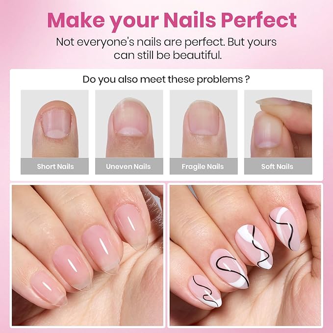 Beetles Gel Nail Tips Flat-X - Almond Square Short, 320pcs 16 Sizes, Pre-Etched Half Matte Full Cover Soft Acrylic False Nail Tips Easy DIY Press on Nail Extension Salon for Flat & Natural Nail Beds