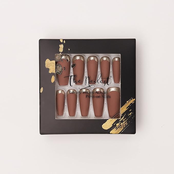 The Nailest - Instant Luxury Acrylic Press-on Nails-Medium Coffin- Golden Edge