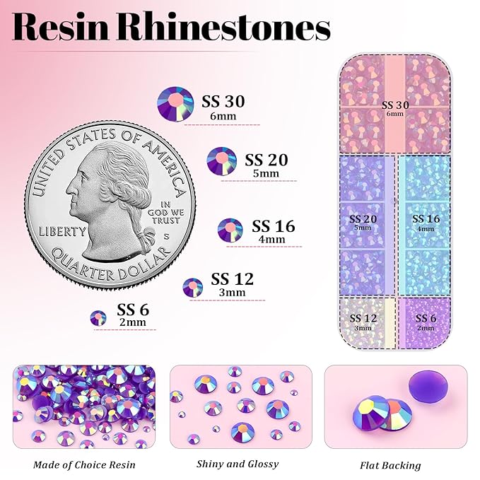 Resin Rhinestones for Crafting with 3Pcs 10ml B7000 Jewelry Glue, 1 Box Dark Purple AB Flatback Gems Crystals Diamond for Bedazzling Crafts DIY Nail Art Makeup, Gems for Clothing Tumblers Shoes