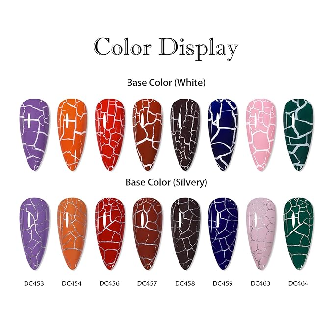 MTSSII 12pc Crackle Gel Nail Polish Set - 8 Colors, Amazing Crackle Effect, Long-lasting, UV LED Lamp Needed