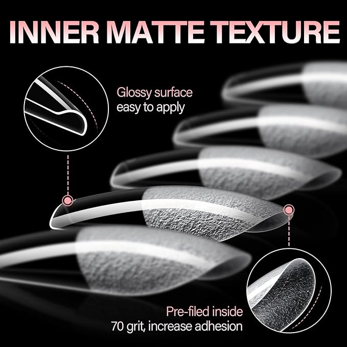 AILLSA Medium Coffin Nail Tips - Full Cover Half Matte Nail Tips 120pcs Pre-filed False Nails Tips, Press on Acrylic Nails for Manicure