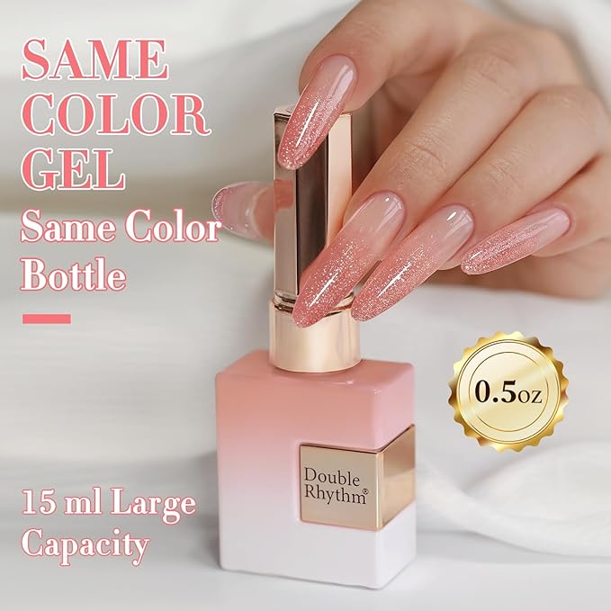 Double Rhythm 0.5Oz Glitter Gel Polish Shimmer Reflective Color for Nail Art Salon DIY Soak Off 15ml Nail Lamp Gel Polish at Home (Peach Pink-B1172)