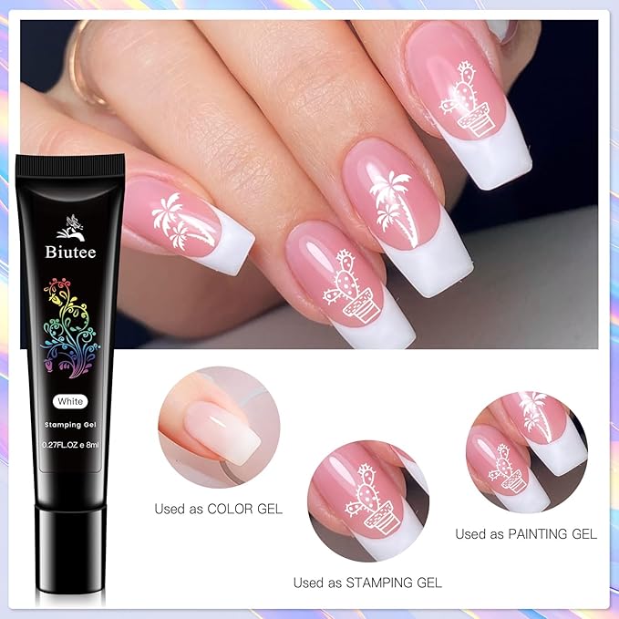 Biutee Nail Stamper Kit 16Pcs Nail Art Stamping Plate 8 Colors Stamp Polish Gel Silicone Stamper Scraper with Storage Bag, Nail Stamp Plates Love Flower Butterfly Leaf Template Holiday Design Gift