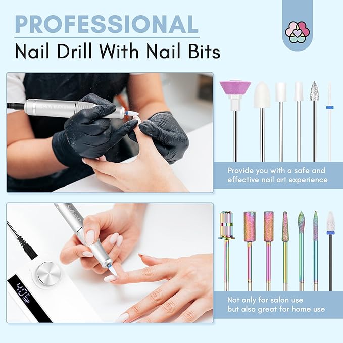 SAVILAND Electric Nail Drill Machine: 40000 RPM Upgrad Professional Nail File for Acrylic Nails with Ceramic Corn Head Nail Bits for Nails Manicure Tools & Pedicure Kit Home DIY