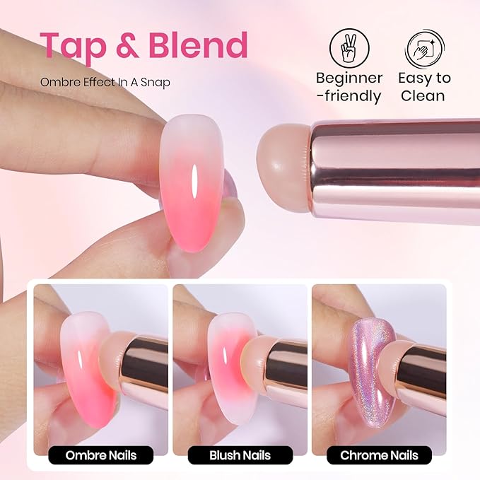 Beetles Blooming Gel and Nail Art Brushes Set - Ombre Nail Brush Gradient Stipple Clean Up Fingernail Art Pens and Silicone Dotting Tool for Gel Polish Blush Marble Chrome DIY Manicure Designs