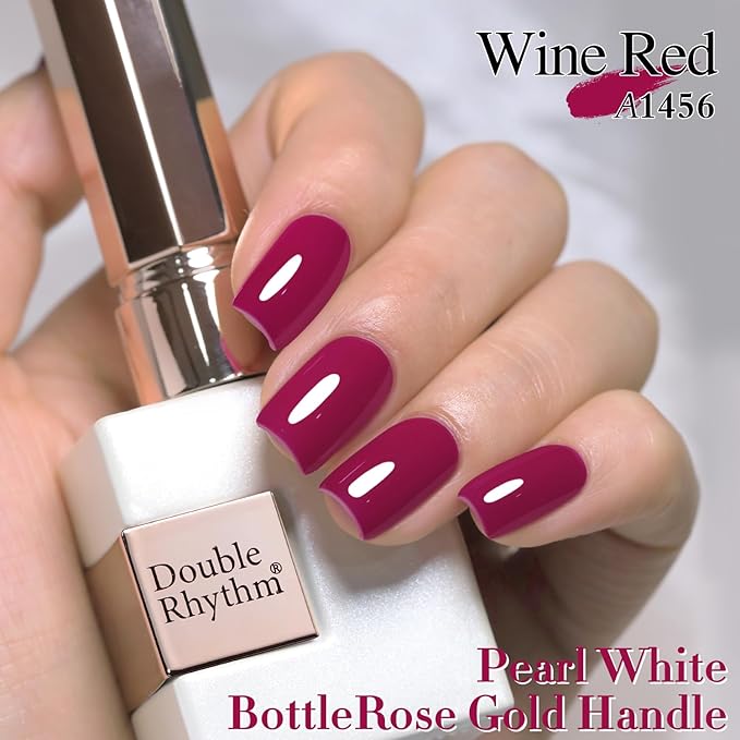 Double Rhythm Gel Polish 15ML Jelly Sheer Pastel Light Milky Color Pearl White Bottle 1 PC 0.5 OZ Full Size Nail Art Salon at Home (Wine Red-D1456)