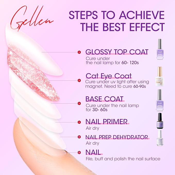 GELLEN Fruit Collection Cat Eye Gel Nail Polish, 6 Colors Neon Magnetic Gel Polish Set with Sparkle Finish, Soak Off UV LED Holographic Reflective Polish Kit for DIY Manicure or Salon Use
