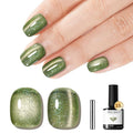 modelones Cat Eye Gel Nail Polish Glitter Green Polish with Magnet Sparkle Galaxy Series Nail Polish Soak Off Led Reflective Nail Art Gel Top Coat Manicure Salon DIY 15 ML