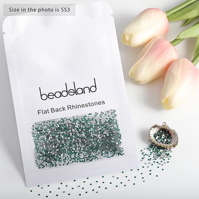Beadsland 2880pcs Flat Back Crystal Rhinestones Round Gems for Nail Art and Craft Glue Fix,Emerald,SS3,1.2-1.4mm