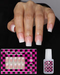 Press on Nails,Ombre Short Square, 19 Sizes, 38 Pieces,Fake Nails with Brush-on Glue & Adhesive Tabs (Nude White Ombre)