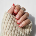 Valentines Day Glamnetic Press On Nails - Hotline Red | Super Short Fake Nails in Fiery Red French Tips on Semi-Transparent Base in a Glazed Finish | 15 Sizes - 30 Nail Kit with Glue