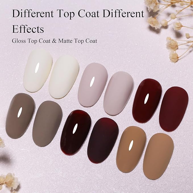 10ml Hema Free Fall Gel Nail Polish Set 6 Colors Beige Brown Nude Chocolate Gel Nail Polish Kit Soak Off Nail Art Salon Home DIY Gift for Women