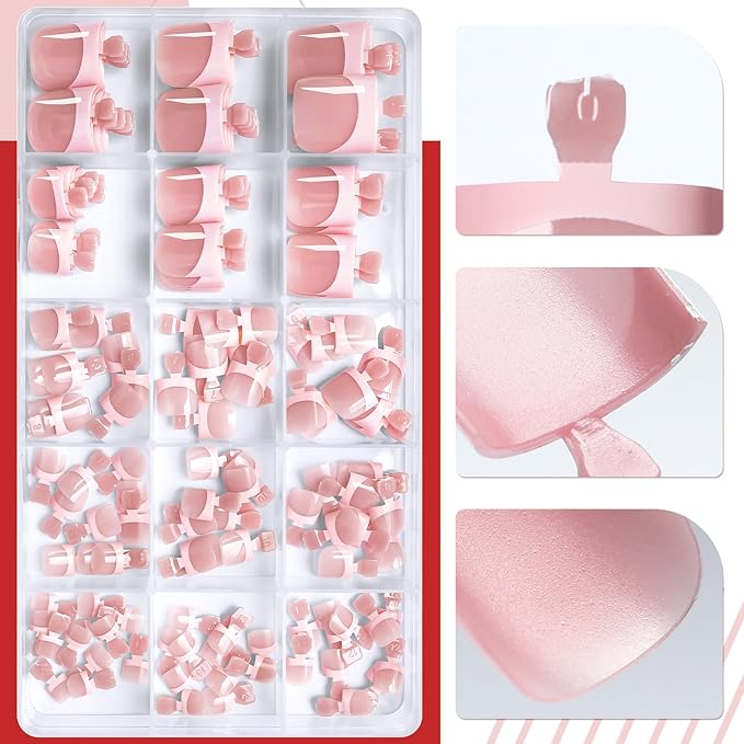 150pc Pink French Tips Press on Toenails Women Fake Toe Nails Kit, Berry Pink Toe Nail Press ons Nail Short Square Fake Toenails French Toes Nail Tips Stick Acrylic Toes Nails with Adhesive Tabs