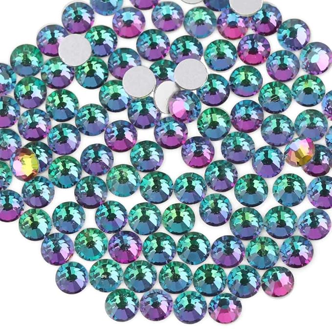 Beadsland Flat Back Crystal Rhinestones Round Gems for Nail Art and Craft Glue Fix, Green Volcano, 1.2-1.4mm, SS3/1440pcs