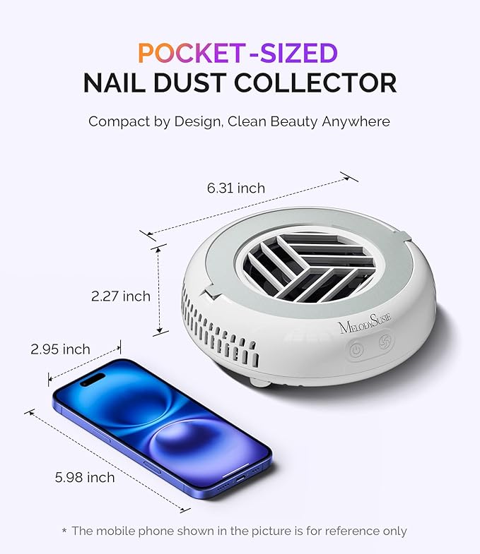 MelodySusie PocketSized Nail Dust Collector with Lightweight Design,HProA 6000RPM Ultra-Small Nail Vacuum Fan with 3 Suction Modes and 30 Disposable Filter Papers for Beginner & Daily Nail Care,White