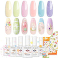 modelones Pastel Gel Nail Polish Set, Hema Free Macaron Gel Polish Set Light Pink Pastel Yellow Purple Baby Blue Green 6 Colors 2026 Spring Easter Nails with Fruit Theme Stickers LED Mani Gift