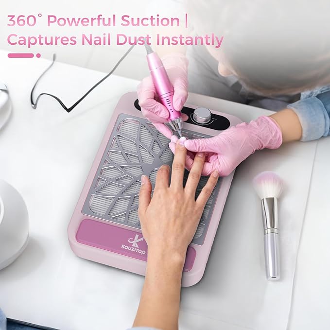 Nail Dust Collector for Nail Techs,Compact & Quiet Vacuum Fan Dust Collector with Reusable Filter, Powerful Dust Suction Machine,Nail Tech Must Haves for Gel Polish,Pedicures,Salon & Home Use