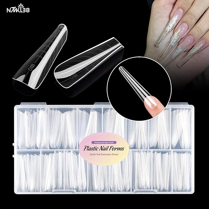 NMKL38 150PCS 15 Size Poly Extension Gel Dual Nail Form Coffin Nails Clear Ballerina Nail Tips Full Cover