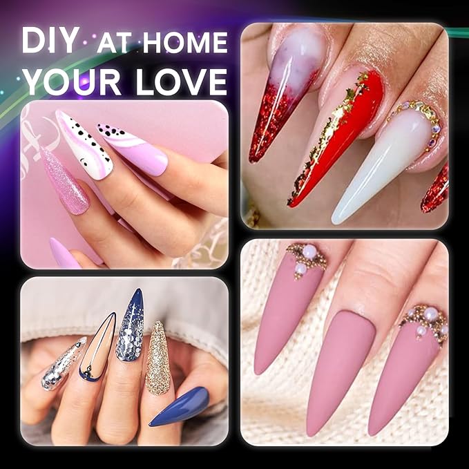 No C Curve XXL Stiletto Nail Tips, Half Matte Clear Half Cover, Stiletto Flat Tips for Acrylic Nails Art Design, Salons, Home DIY Nail Extension(12 Sizes 240PCS)