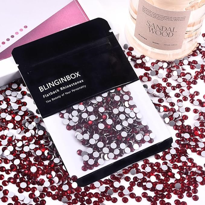 Blinginbox Glass Flatback Rhinestones Crystal Round Gems,Dark siam,SS6-SS20/2880pcs