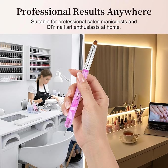 4 PCS French Tip Brush Gel Acrylic Brush Two Way Nail Art French Tip Nail Brushes and Dotting Tools Brushes for Nails Technician Enthusiasts DIY (10# 12# 14# 16#)