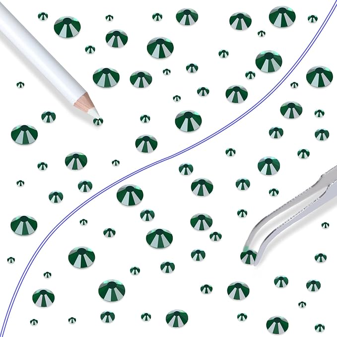 LPBeads 6000 Pieces Emerald Non Hotfix Rhinestones 6 Sizes Round Crystal Glass Flat Back Rhinestones with Tweezers and Picking Pen for Nail Art Crafts Clothes Bags DIY