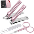 MelodySusie Nail Clippers Set 4 in 1, Ultra Sharp Toenail Clippers with Glass Nail File Cuticle Scissors, Stainless Steel Nail Clippers for Women, Fingernail Clipper Cutter Manicure Set Gifts, Pink