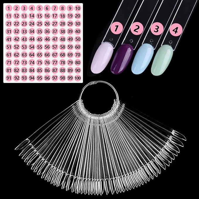 Clear Nail Swatch Sticks with Number Stickers, 50 Pcs Oval Nail Sample Swatches for Gel Polish Color Display Practice Nail Tips muestrario de colores para uñas Manicure Supplies