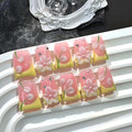 Pink Press on Nails Handmade Duck Glue on Nails Yellow French Tip with 3d Flower Design Elegant for Women for Spring 10pcs M Size Pattern 1105