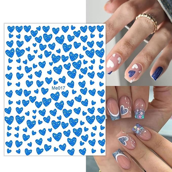 10 Sheets Heart Nail Stickers Decals Shiny Love Nail Decals Colorful Glitter Hearts Nail Art Supplies Self Adhesive Valentines Nail Art Stickers for Women Valentines Nail Design Decoration
