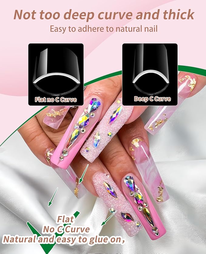Long Square Nail Tips, 240Pcs Half Cover Soft Gel Nail Tips Pre-shaped 3XL Straight Shape Clear Acrylic False Nail Fake Nail Extension Press On for Salon Home DIY 12 Sizes