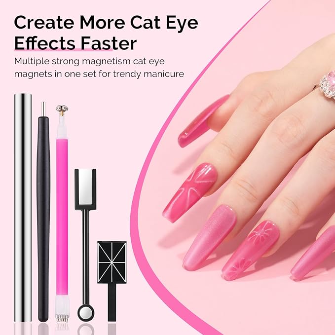 MelodySusie Nail Magnet Set, 16PCS Cat Eye Gel Nail Polish Magnets, Round Square Double Ended Magnet Stick, Cat Eye Magnet for Nails, Strong Magnetic Nail Polish Magnets Nail Design Tools