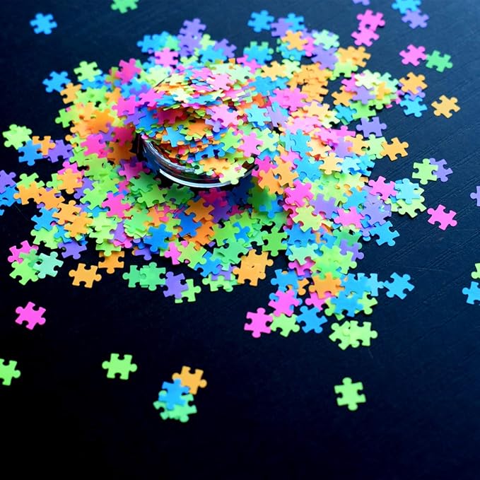 Puzzles Shape Neon Nail Glitter Sequins for DIY Decoration Gel Body Art Fluorescent Flake 50g Jigsaw Sequins Makeup Handwork Tumblers Nail Flakes