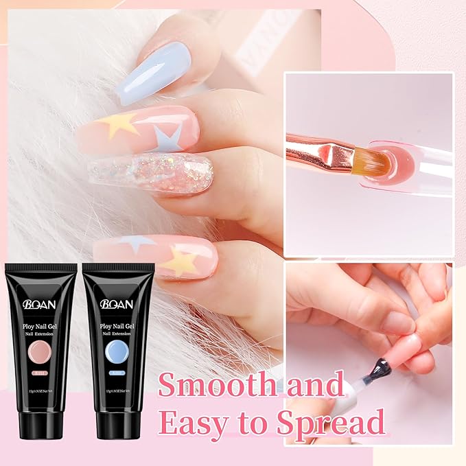 BQAN Poly Nail Gel Kit - 6 Colors Builder Gel for Long-Lasting Nail Extensions | 15ml Each | Salon-Quality DIY & Home Use | Low Odor