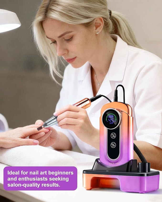 Professional Electric Nail Drill Kits 45000RPM Gradient Purple Portable Cordless 3-in-1 Nail File Machine with Rechargeable Stand and Nail Lamp for Acrylic Gel Polish Removing Home & Salon Use