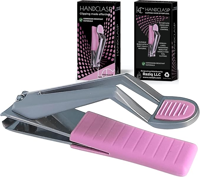 Nail Clippers, Stylish, Comfortable for Seniors, Fingernails, Premium Stainless Steel, Curved Edge, Wide Jaw, Ergonomic, Thumb Rest, Comfort Cuts, Women, Men, Teens, Special Needs, (Pink)
