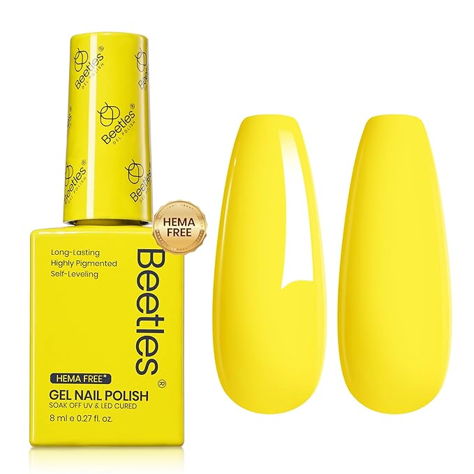 Beetles Yellow Gel Polish - HemaFree Lemon Yellow Gel Nail Polish, High Gloss Soak Off Sunrise Glow Spring Nails Art Manicure Salon