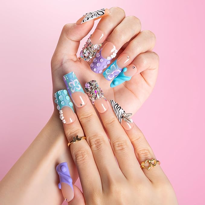 LOVFUL Short French Tip Press on Nails Chill Girl Instinct | Handmade Acrylic Press ons | Reusable Fake False Nails | Square Classic Regular 1.3in | H613-S