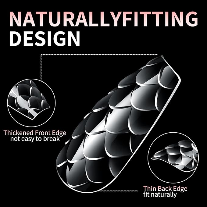 3D Diamond Shaped Polygel Nail, Extension Clear Full Cover False Nail Tips, Hybrid Gel Acrylic Nail, Diamond Fake Nails, 14 Sizes Building Artificial Press on Nail (Fish Scales 7, 140pcs)