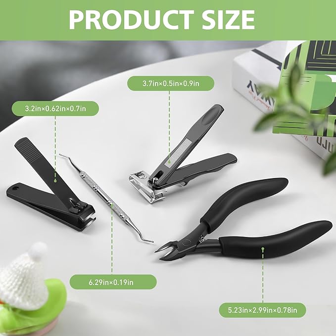 BALUCA Heavy Duty Toenail Clippers for Thick Nails & Seniors – Straight & Curved Blade Professional Nail Clipper Set with 360° Rotating Head, Nail Lifter – Ingrown Toenail Tool Solution