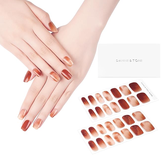 DANNI & TONI Semi Cured Gel Nail Strips Gradient (Elegant Fusion) Amber Tie Dye Gel Nail Wraps 28 Stickers