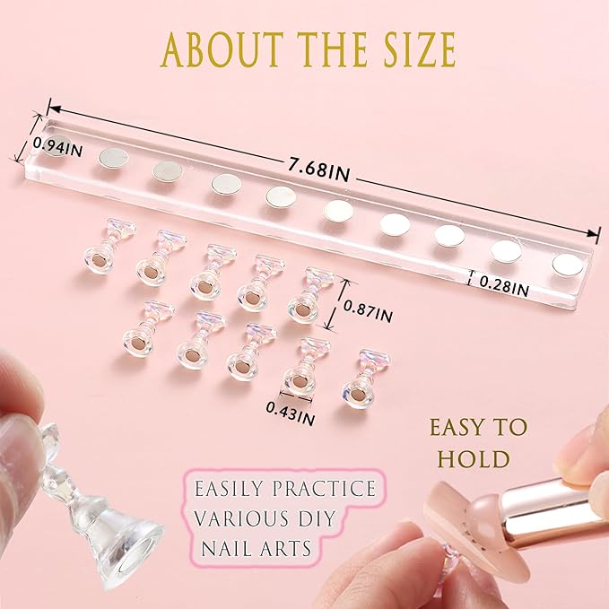 Nail Stand for Press Ons Nail Display with 96 Pcs Reusable Sticky Putty Practice Magnetic Fake Nail Holder for Home DIY Beginner Salon Acrylic Nail Art Kit Accessories