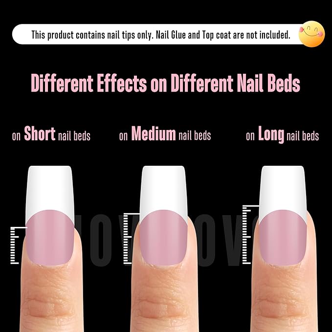 NOVO OVO Old School Wide White French Tip Nail Tips Press on, Medium Length Tapered Square BERRY PINK, Extra Thick Soft Gel Fake Acrylic Extension, Need Builder Gel, Top Coat, Glue 15 Sizes 240 pcs