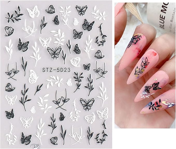 JMEOWIO 3D Embossed Flower Spring Nail Art Stickers Decals Self-Adhesive Pegatinas Uñas 5D Summer Colorful Floral Nail Supplies Nail Art Design Decoration Accessories 4 Sheets
